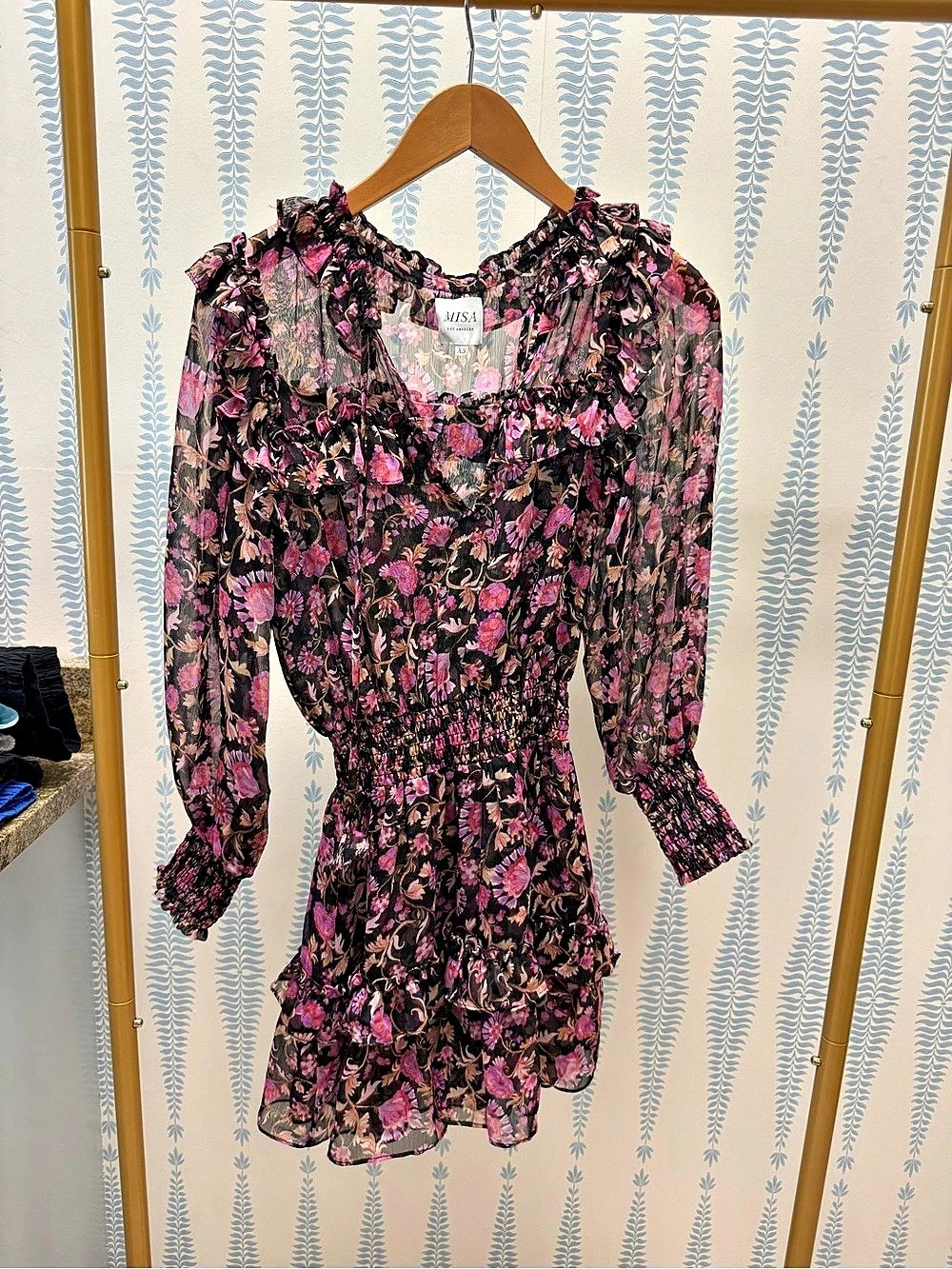 MISA Floral Mini Dress in Black & Pink Size XS Like New
